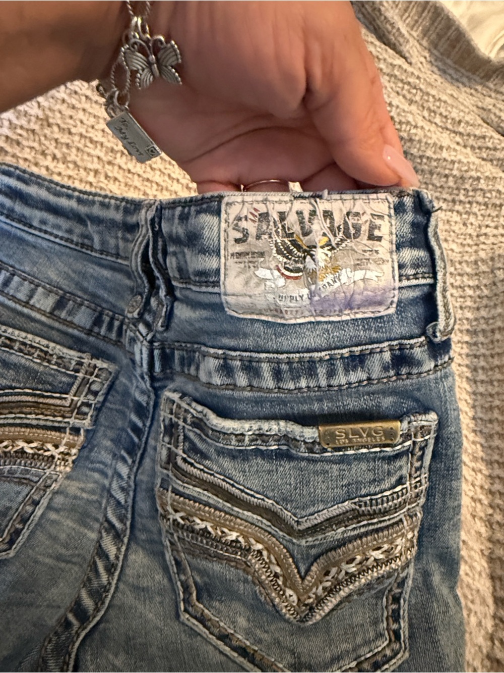Salvage Light Blue Embroidered Back Pocket Jeans